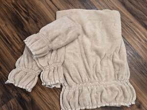 Vintage Laura Ashley Bath Towel & 3 Hand Towels Set Beige Ruffled Trim Cottage